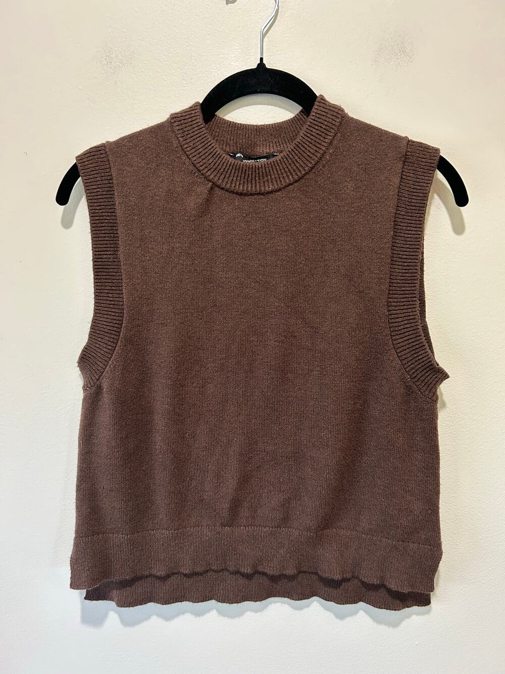 French Connection chocolate brown knit sweater tank vest womens M casual fall
